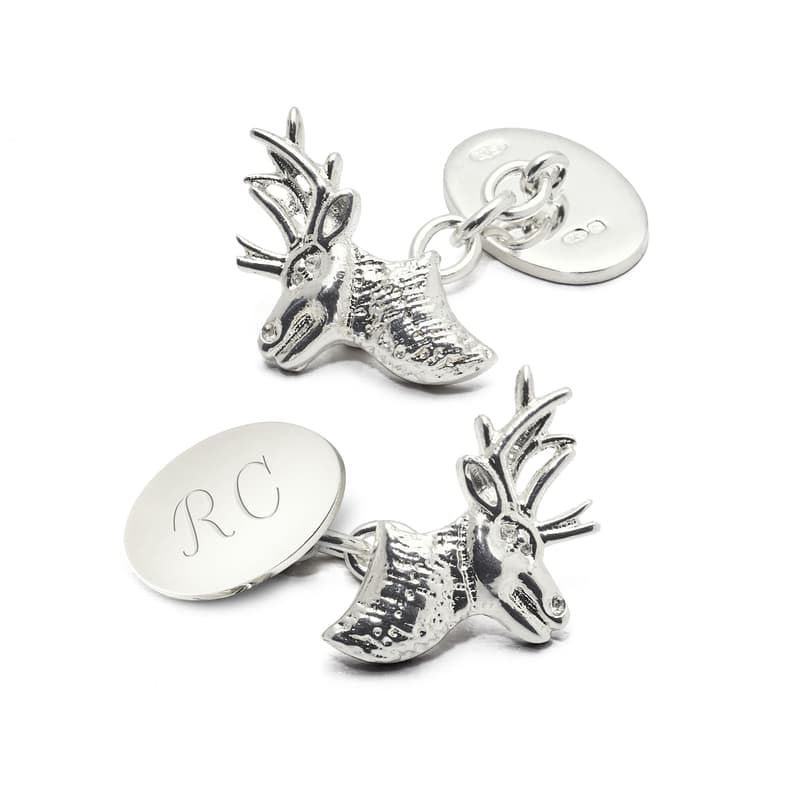 Sterling Silver Personalised Stag Head Cufflinks