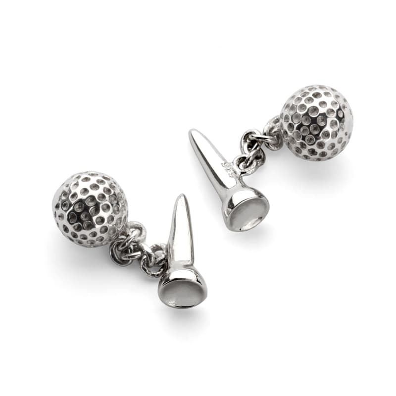 Sterling Silver Golf Ball & Tee Cufflinks