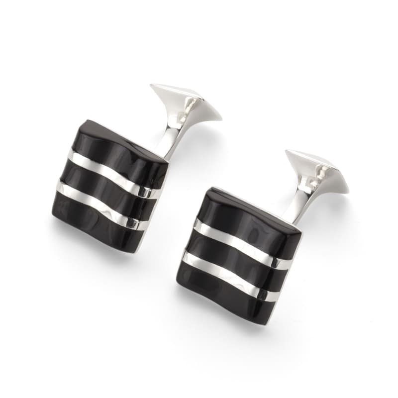 Wave Sterling Silver & Onyx Cufflinks