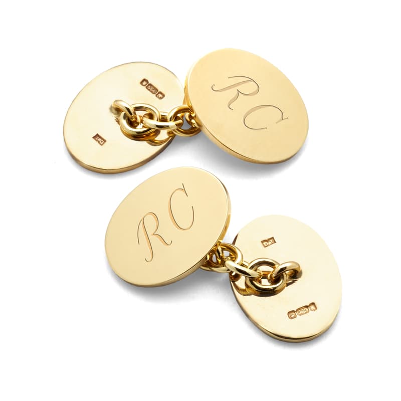 Sterling Silver & Gold Plated Plain Oval Cufflinks