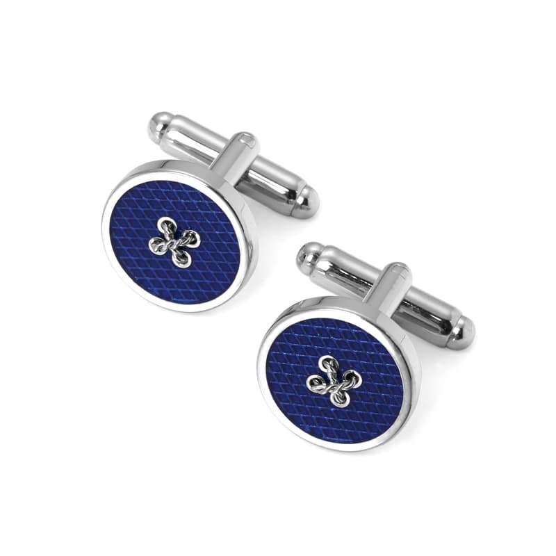 Sterling Silver Plated Button Cufflinks in Blue Enamel