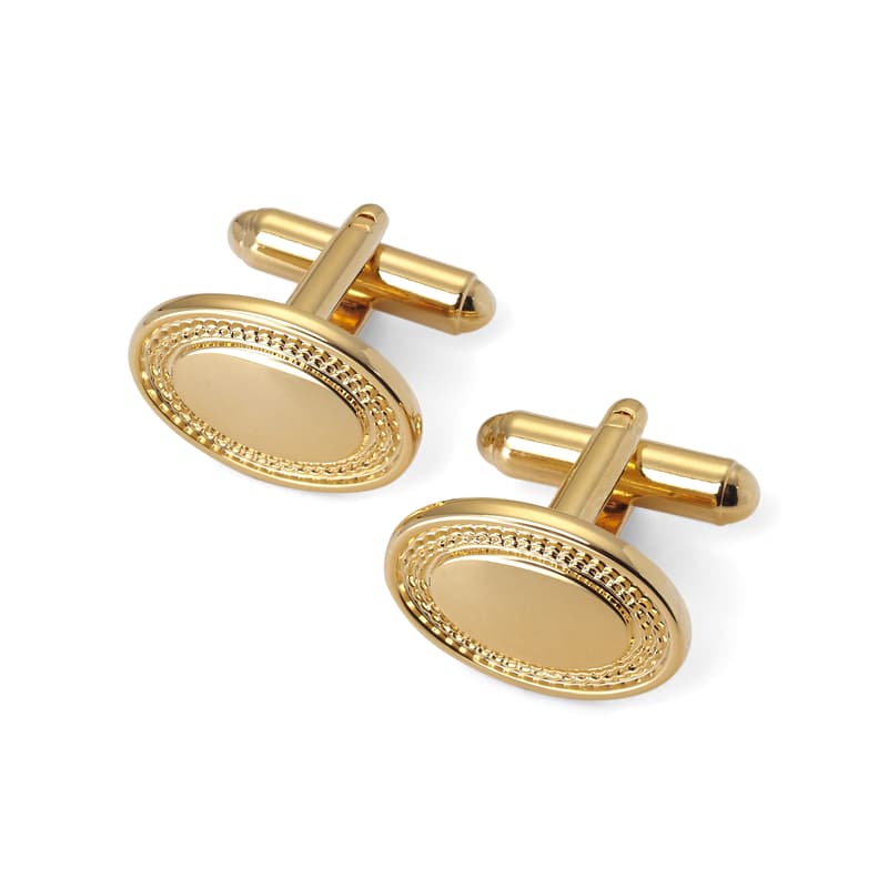 Gold Plated Engraved Edge Oval Cufflinks
