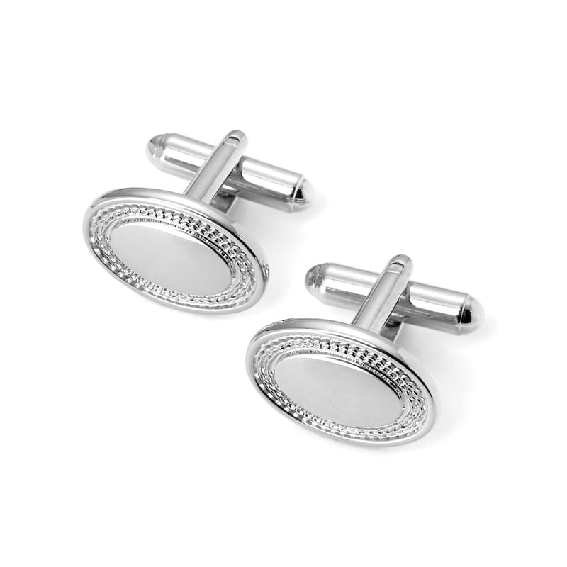 Sterling Silver Plated Engraved Edge Oval Cufflinks