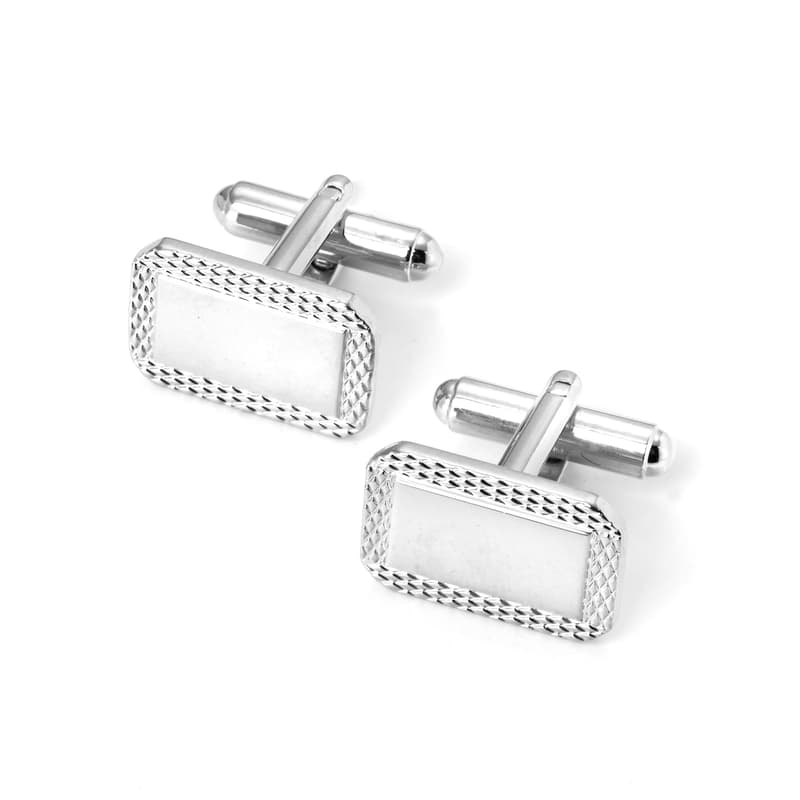 Sterling Silver Plated Engraved Edge Rectangular Cufflinks