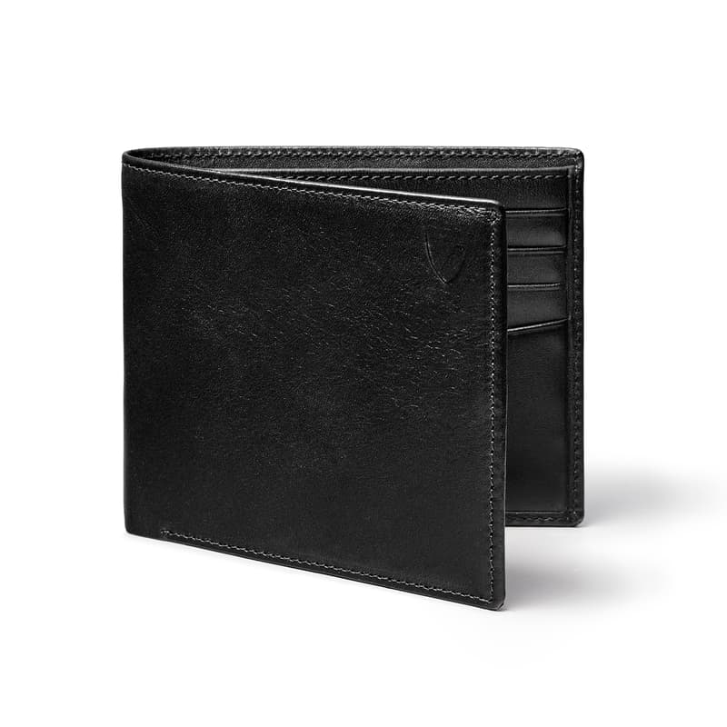 8 Card Billfold Wallet in Smooth Black & Cobalt Suede