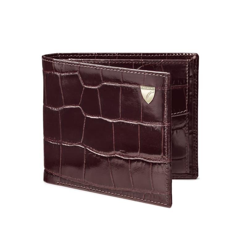 Billfold Coin Wallet in Deep Shine Amazon Brown Croc