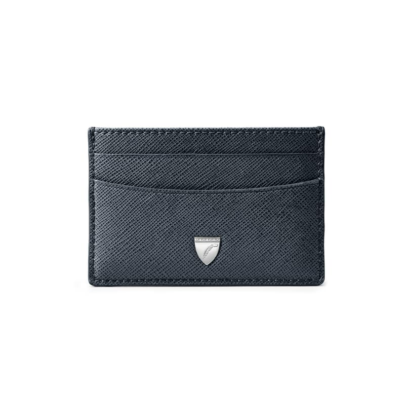 Slim Credit Card Holder in Navy Saffiano