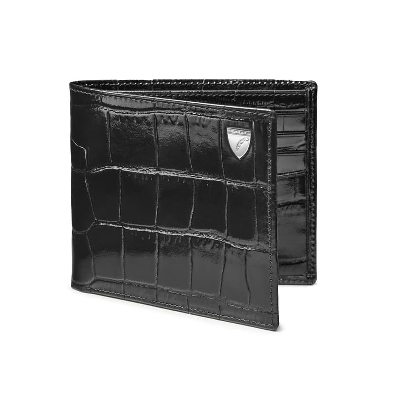 8 Card Billfold Wallet in Deep Shine Black Croc
