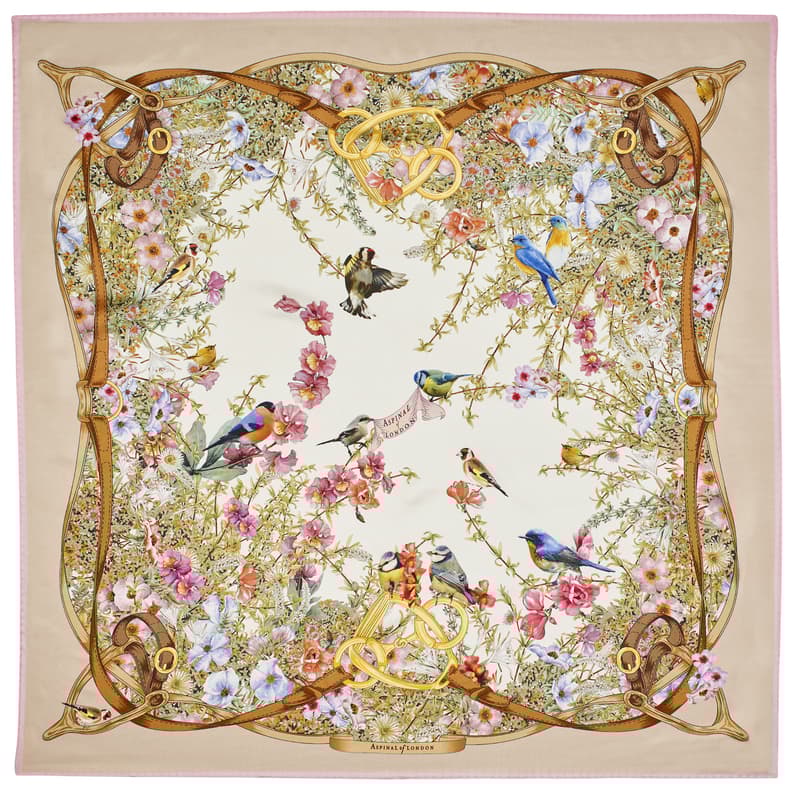 Edwardian Garden Silk Scarf in Putty Pure Silk Twill