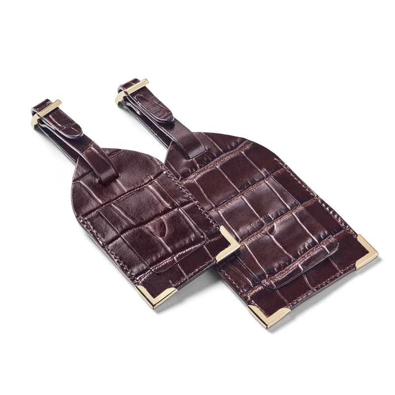 Set of 2 Luggage Tags in Deep Shine Amazon Brown Croc