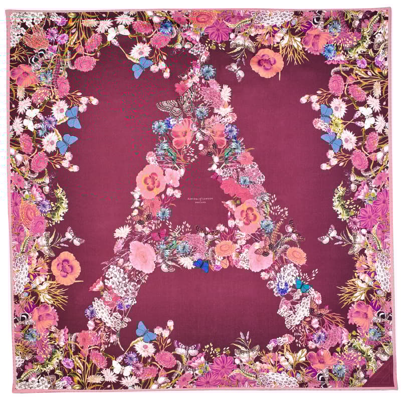 Ombre 'A' Floral Silk Scarf in Bordeaux