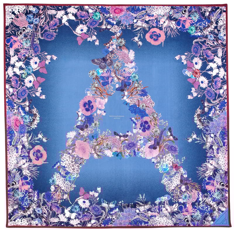 Ombre 'A' Floral Silk Scarf in Midnight Blue