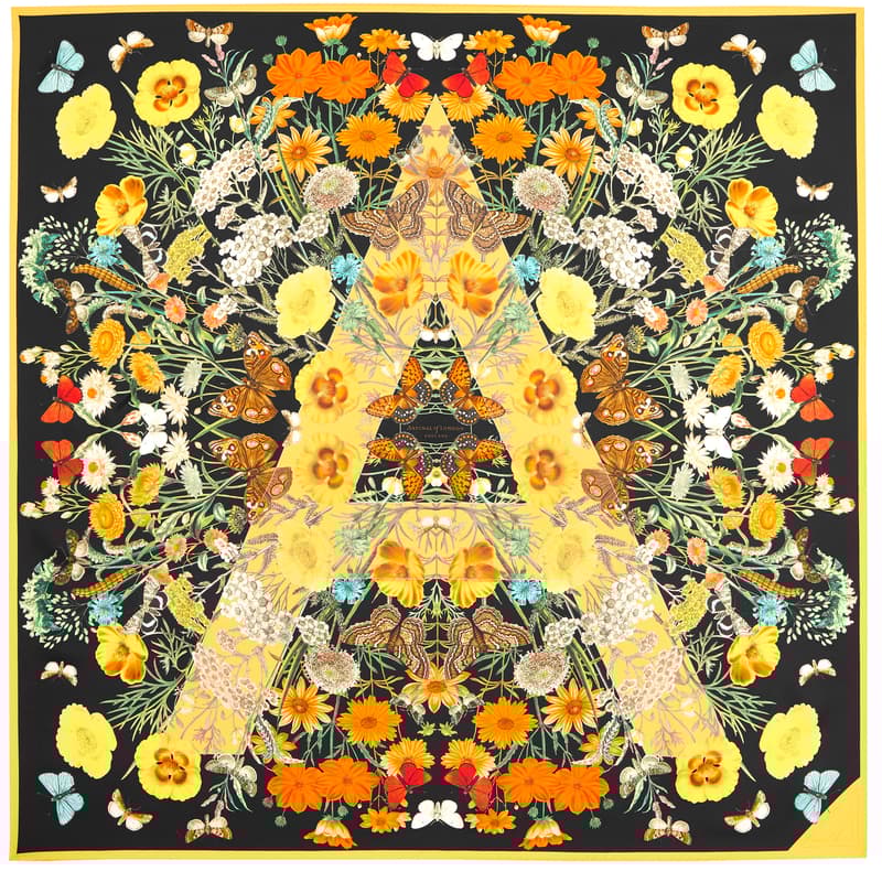 Botanical 'A' Silk Scarf in Black & Gold