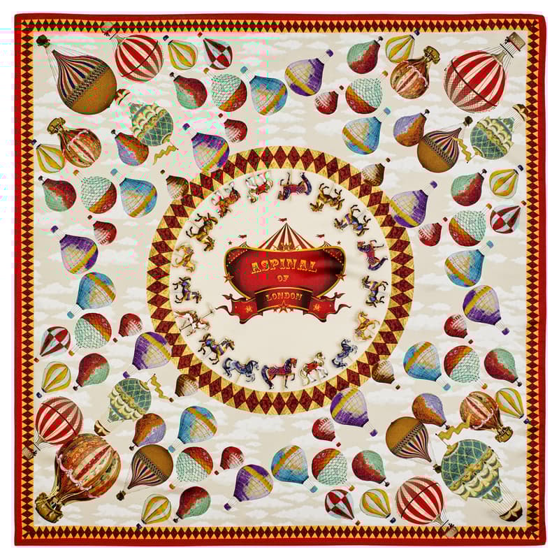 Hot Air Balloon Silk Scarf in Red Pure Silk Twill