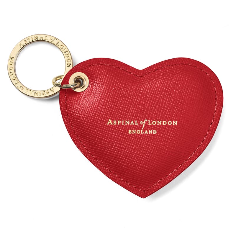 Heart Key Ring in Scarlet Saffiano