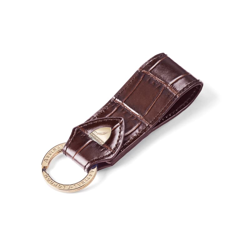 Small Leather Loop Keyring in Deep Shine Amazon Brown Croc