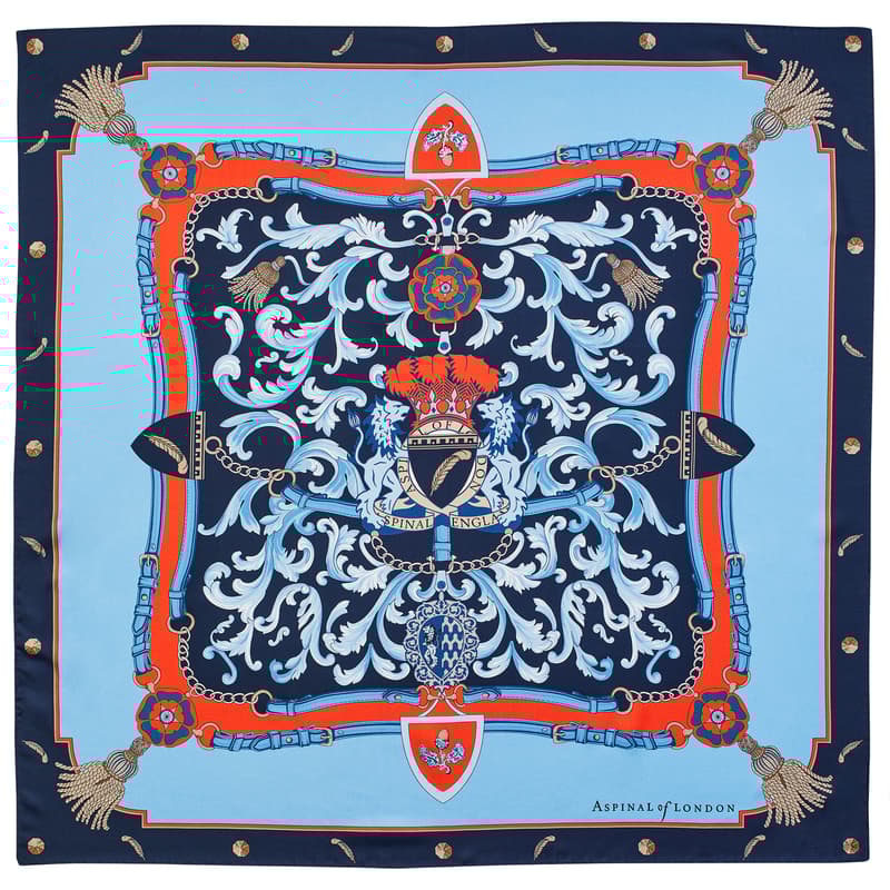 Signature Shield Silk Scarf in Navy & Burnt Sienna