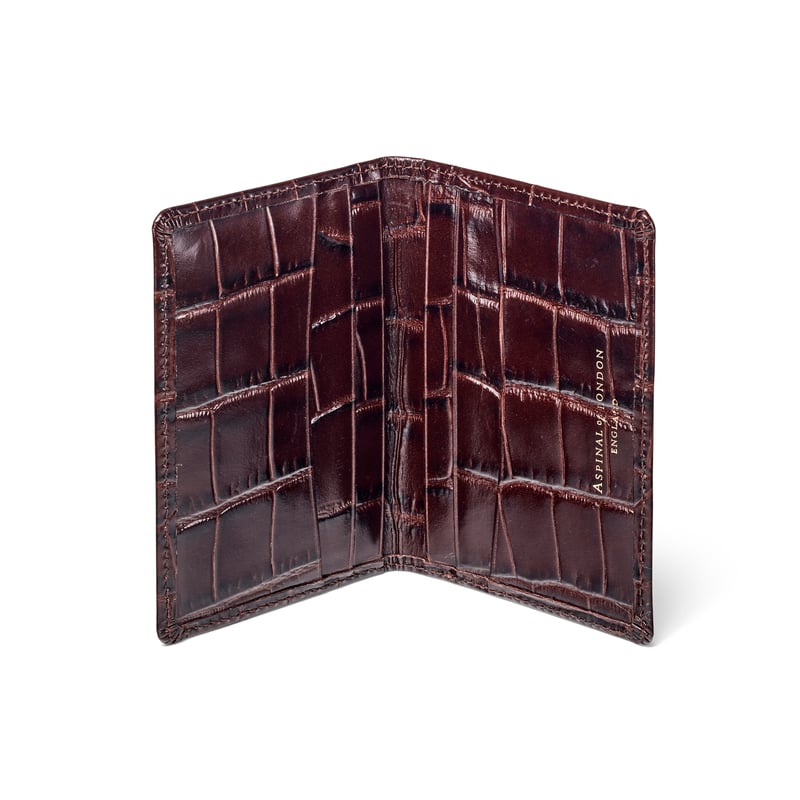 Double Fold Credit Card Holder in Deep Shine Amazon Brown Croc