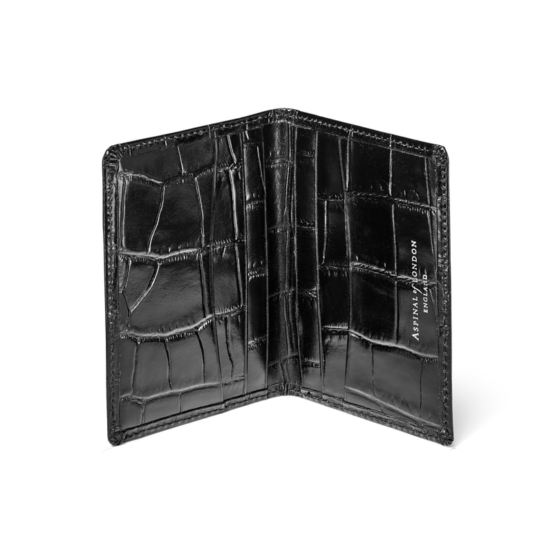 Double Fold Credit Card Holder in Deep Shine Black Croc