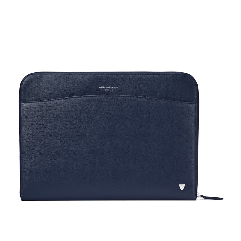 City Laptop Leather Folio Case in Navy Saffiano