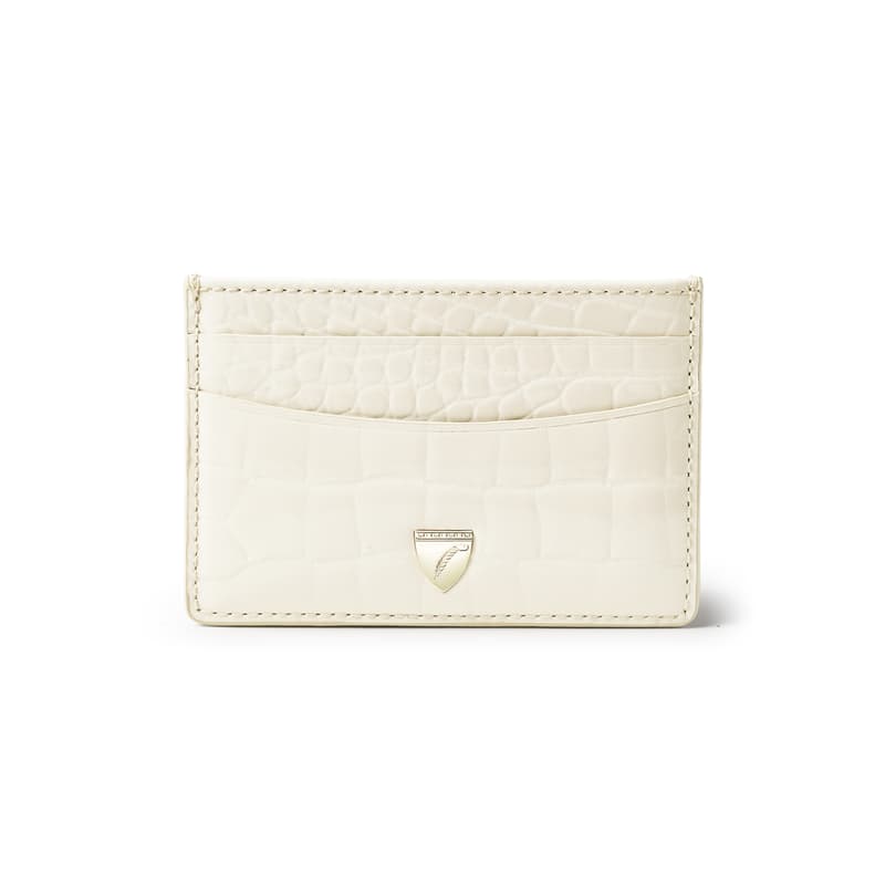 Slim Credit Card Holder in Ivory Patent Croc