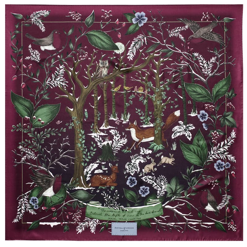 Woodland Silk Scarf in Burgundy Pure Silk