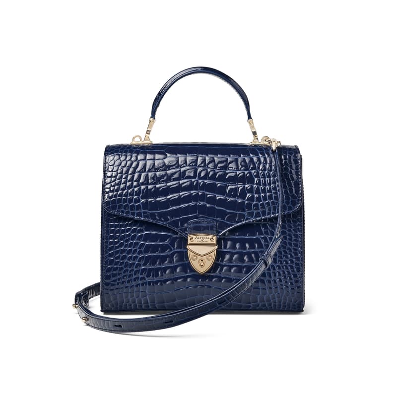 Mayfair Dark Blue Leather Crocodile Print Bag