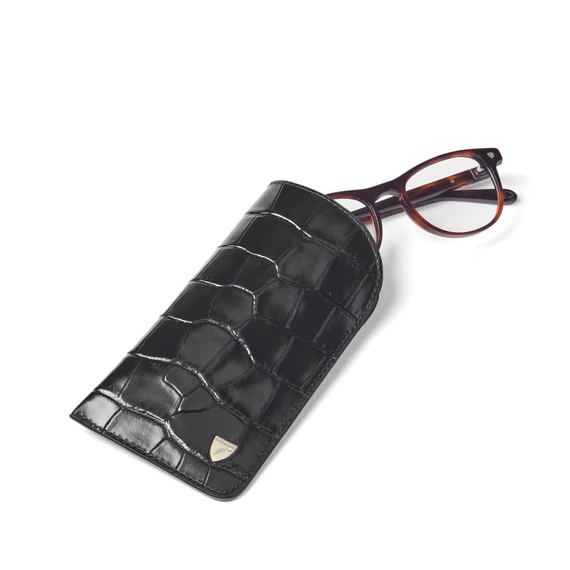 Glasses Case in Deep Shine Black Croc