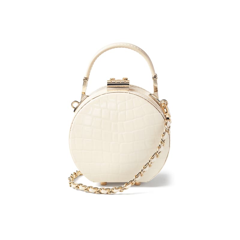 Micro Hat Box in Ivory Patent Croc