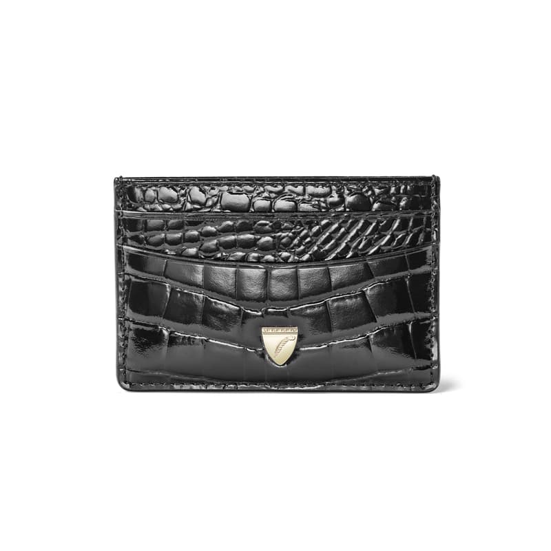 Slim Credit Card Holder in Black Patent Croc