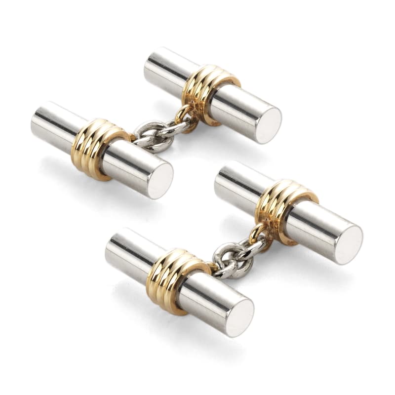 Double Barrel Cufflinks in Sterling Silver with 18ct Gold Vermeil Centre