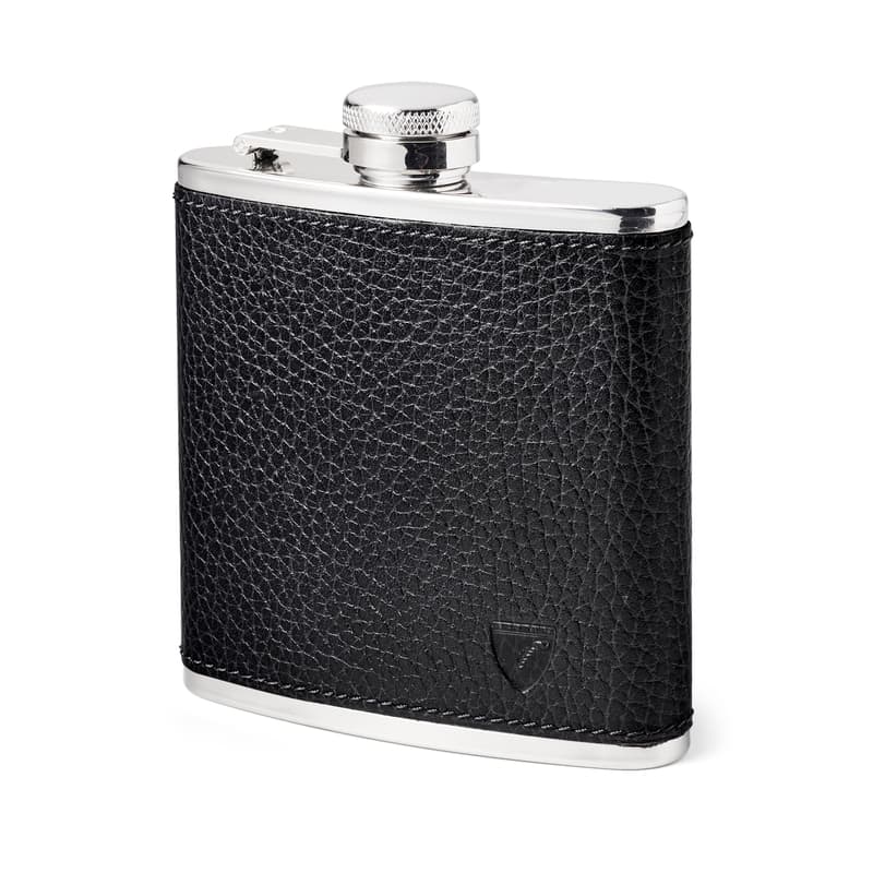 Classic 5oz Leather Hip Flask in Black Pebble