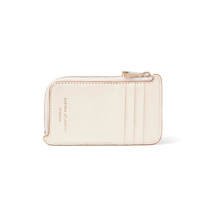 Zipped Coin & Card Holder in Ivory Pebble