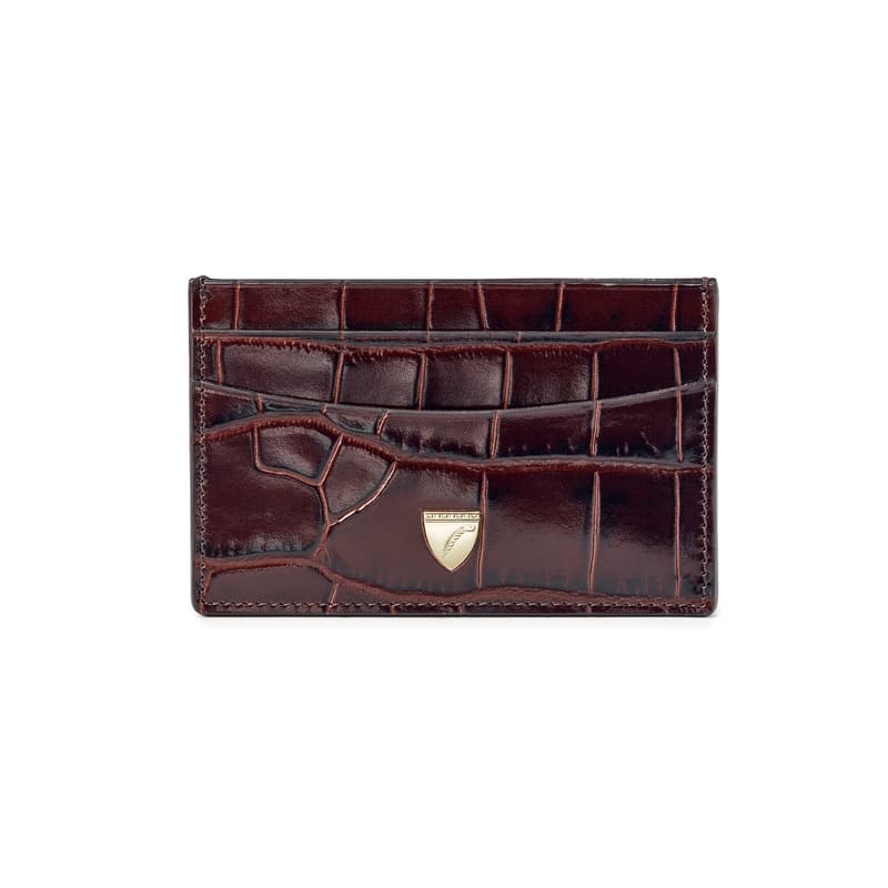 Slim Credit Card Holder in Deep Shine Amazon Brown Croc