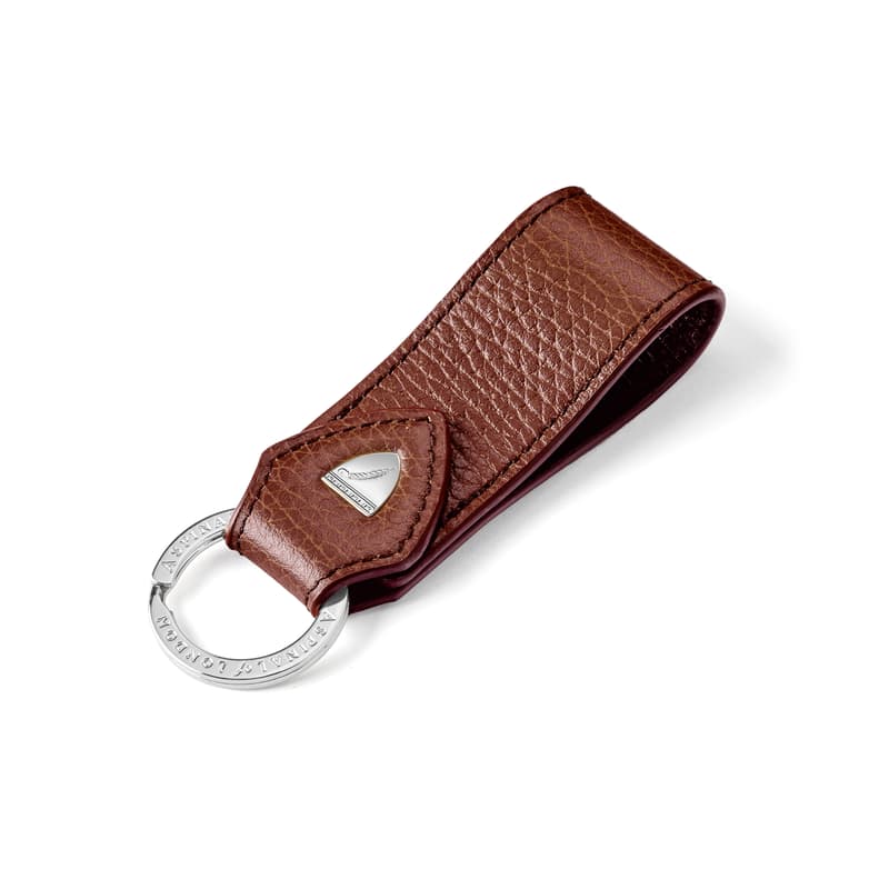 Small Leather Loop Keyring in Tobacco Pebble