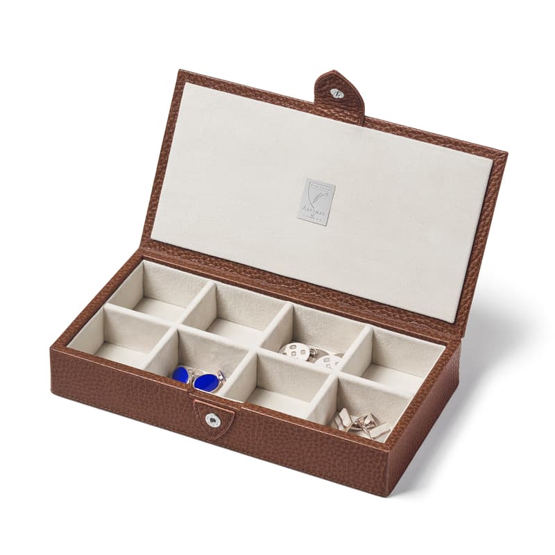 Men's Cufflink Box in Tobacco Pebble
