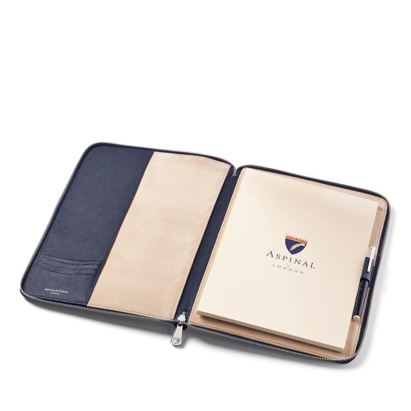 A4 Executive Zipped Padfolio in Navy Saffiano