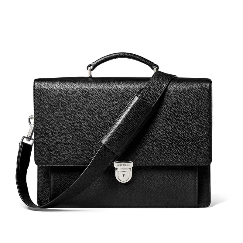 City Leather Briefcase Bag in Black Pebble