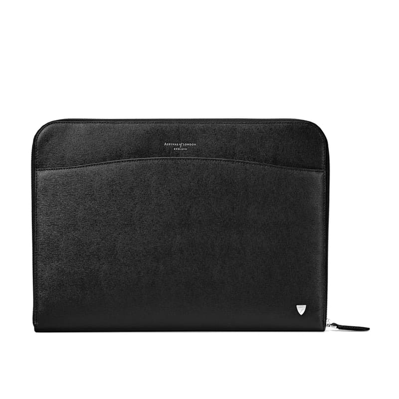 City Laptop Leather Folio Case in Black Saffiano