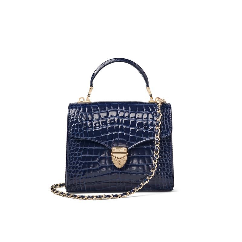 Mayfair Midi Midnight Blue Patent Croc Bag