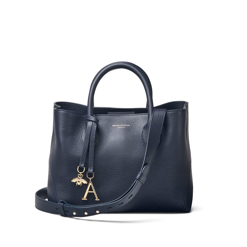 Midi London Tote Bag in Navy Pebble with Silver Lining