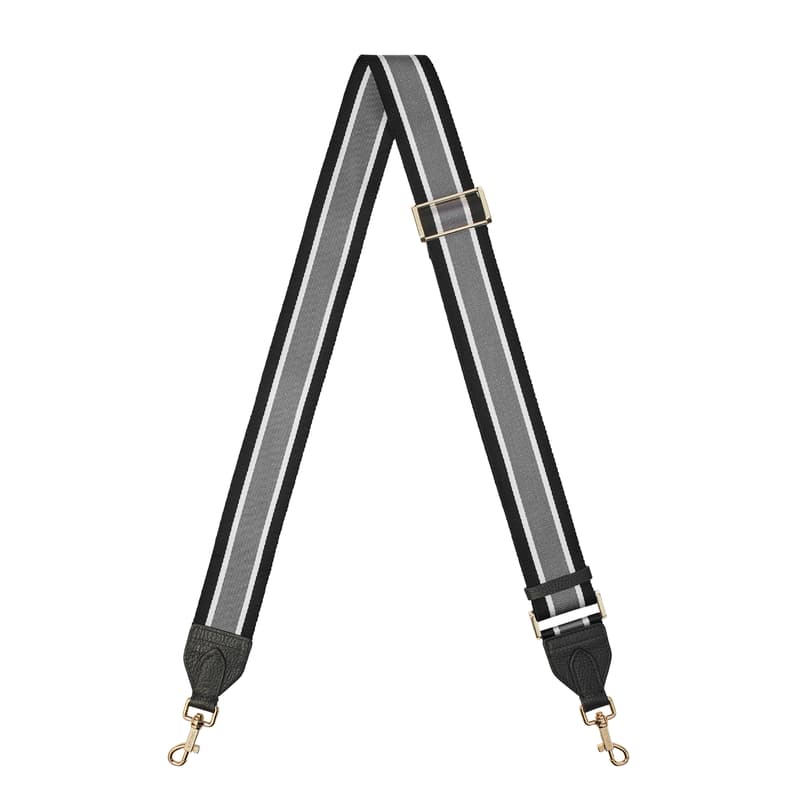 Webbing Bag Strap in Black, White & Grey Stripes