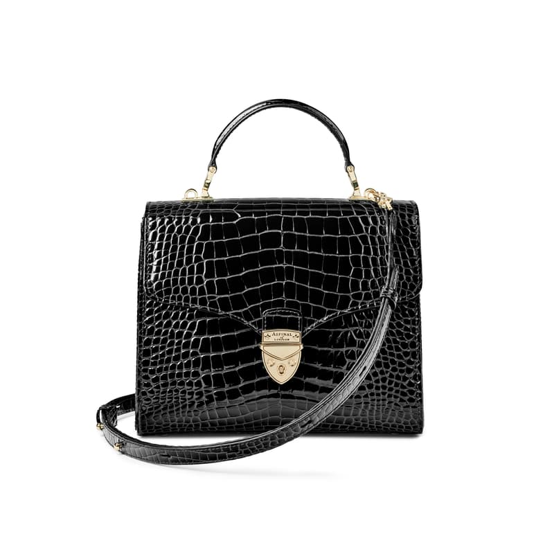 Mayfair Black Crocodile Print Bag
