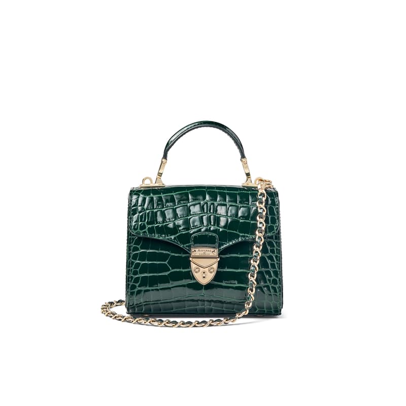 Mayfair Mini Green Leather Crocodile Print Patent Bag