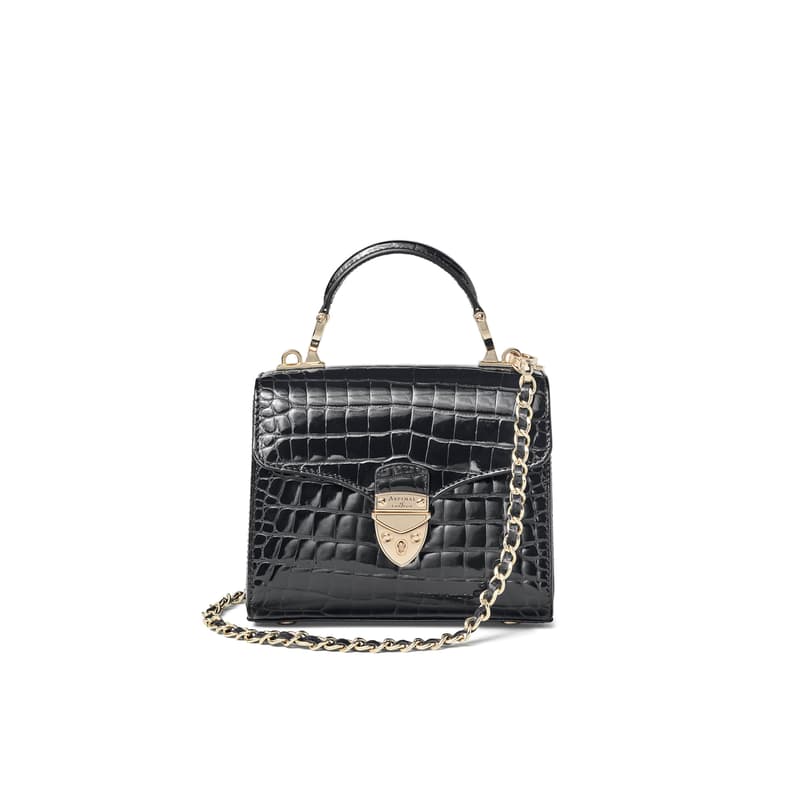 Mayfair Mini Leather Black Crocodile Print Bag