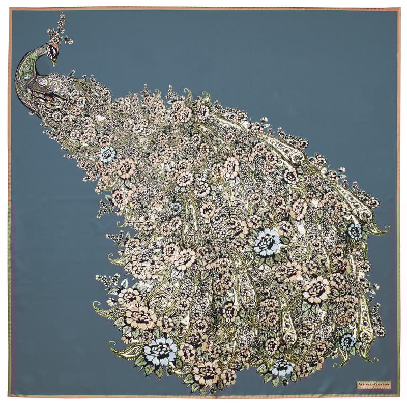 Peacock Silk Scarf in Heritage Blue Pure Silk