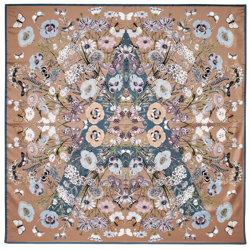 Botanical 'A' Silk Scarf in Latte Pure Silk