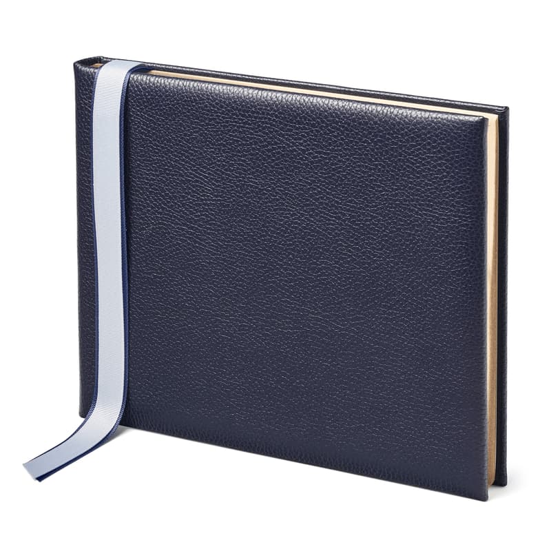 Classic Leather Guest Book in Navy Pebble with Plain Pages