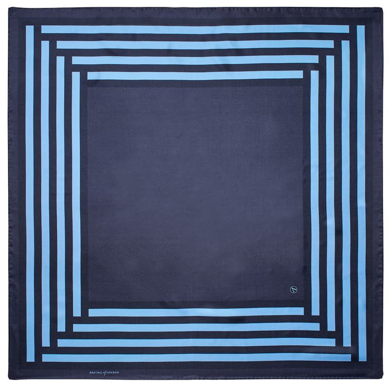 Geometric Silk Scarf in Navy & Marine Pure Silk