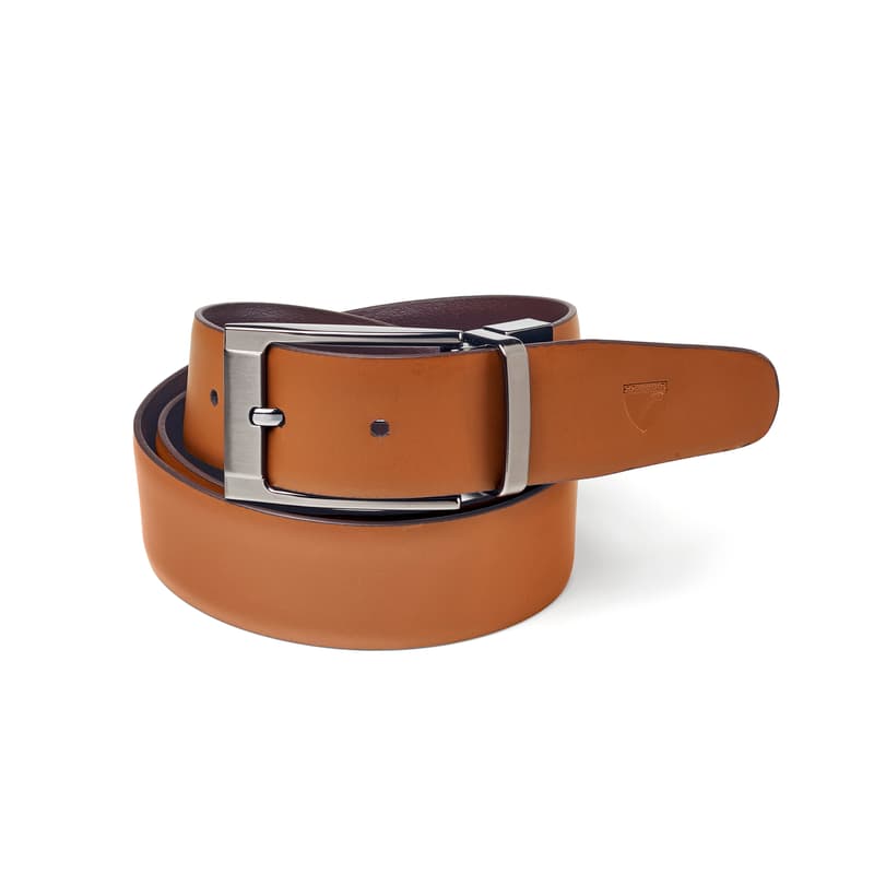 Men's Reversible Leather Belt in Smooth Brown & Tan
